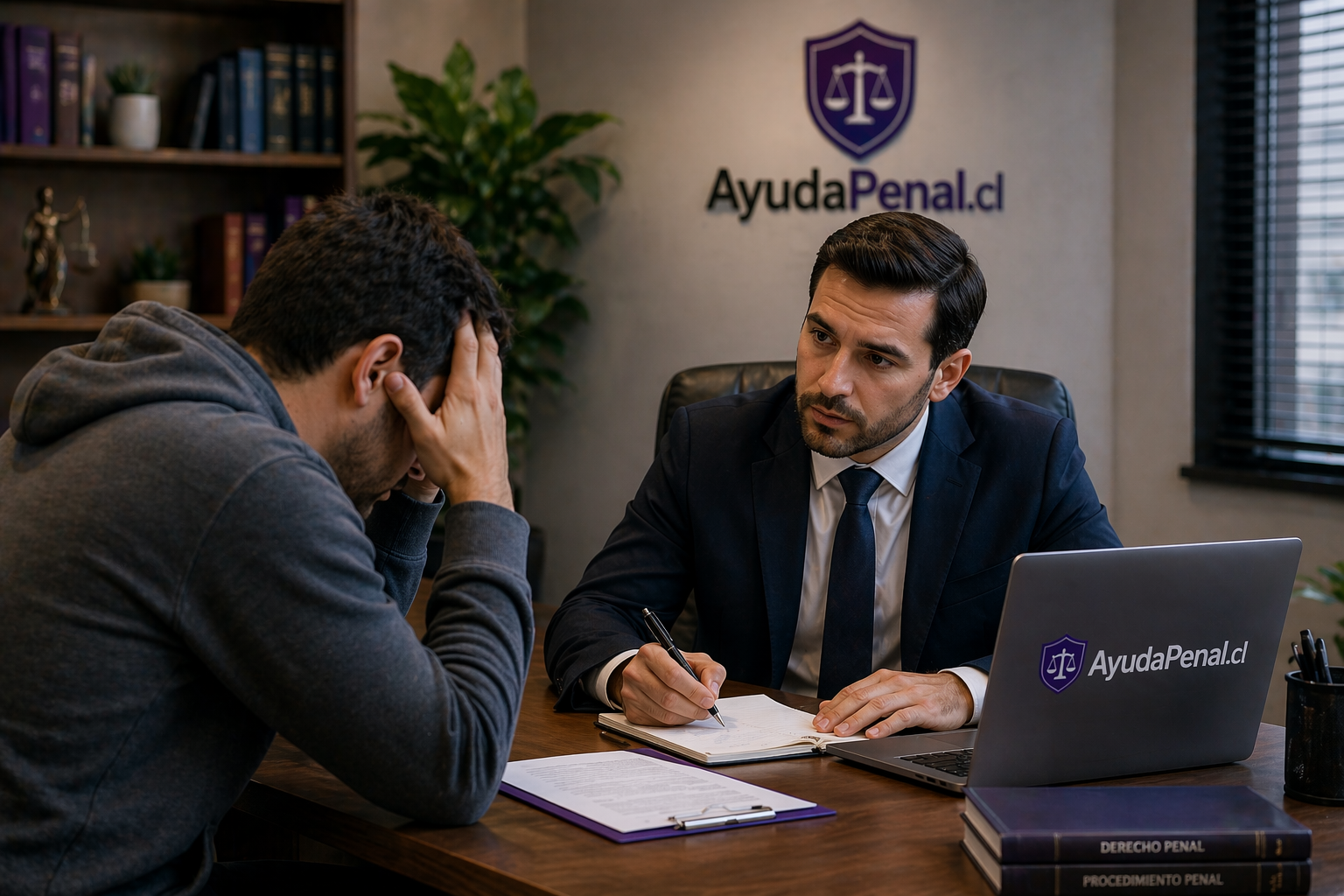 Abogado penal asesorando a cliente
